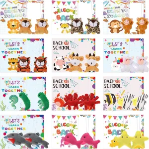 Bag Fillers Party Favors Zhanmai 24 Set Welcome Back to School Mini Animal Plush Toy Classroom Gifts for Students First Day epidermis subsist of School Animal Plush Toys Bulk with Wish Card for Goodie 