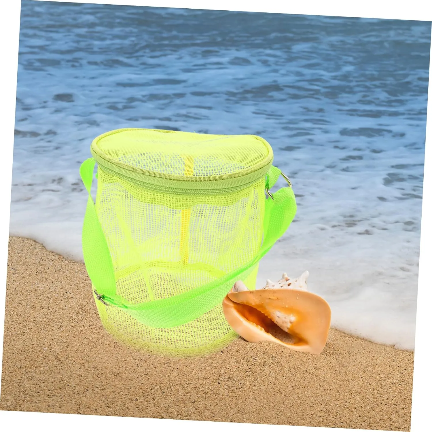 Bag for Kids - Mesh Summer Organizer for Backpack, Sand Toy Bucket - Green Child Beach rod Storage Tote 
