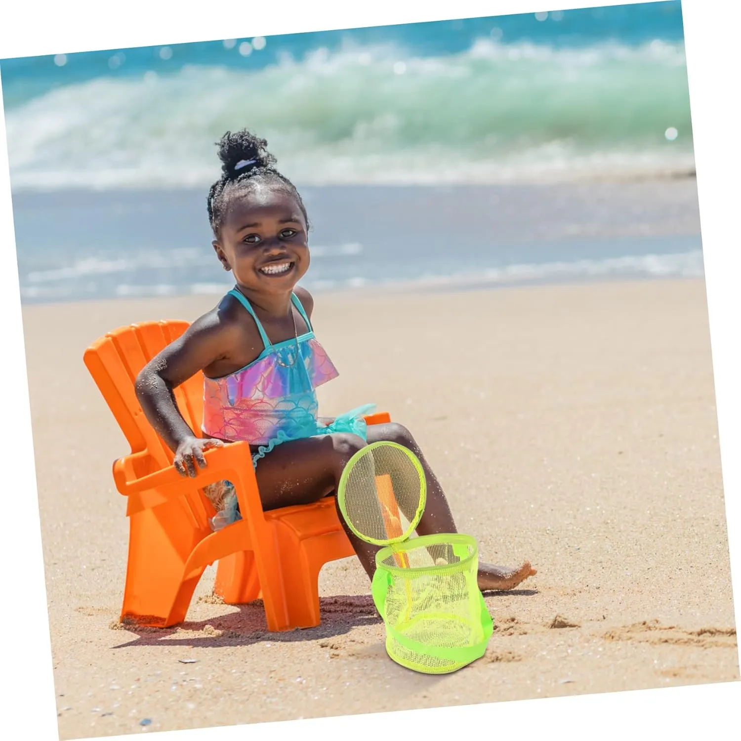 Bag for Kids - Mesh Summer Organizer for Backpack, Sand Toy Bucket - Green Child Beach rod Storage Tote 