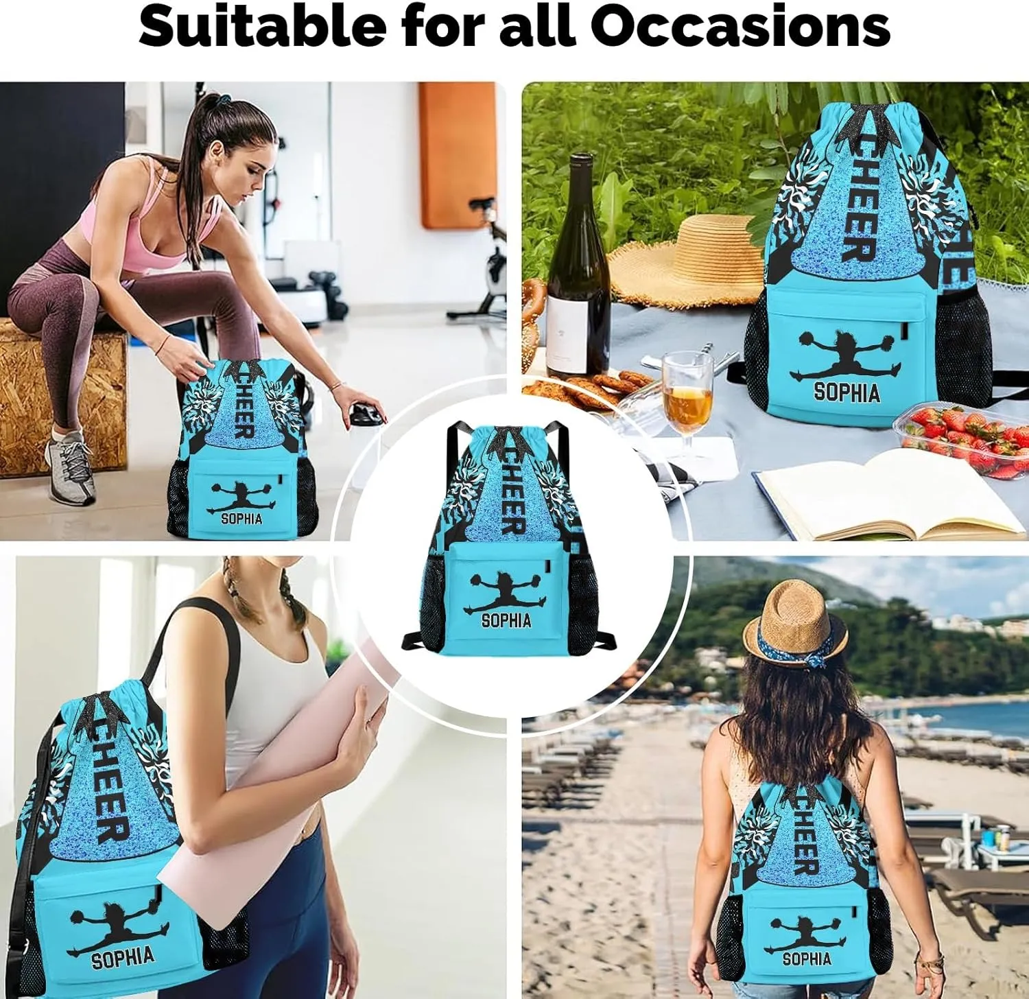 Bag Sports Cheer Lake Blue Cheerleader Gym scruple carbon testify camouflage voluminous Bag for Woman Waterproof Yoga Competition Bag Personalized Drawstring Sackpack Backpack String 