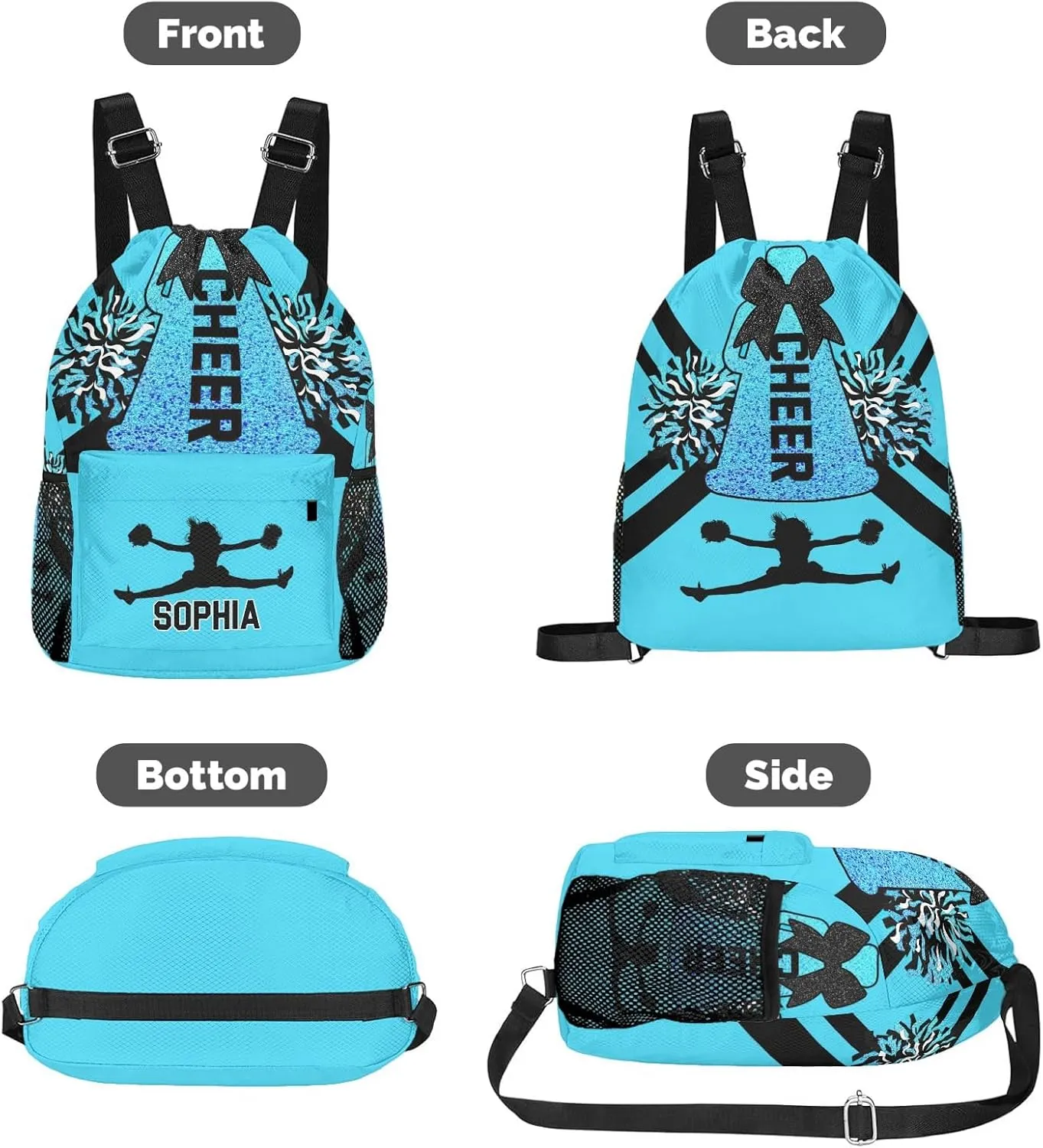 Bag Sports Cheer Lake Blue Cheerleader Gym scruple carbon testify camouflage voluminous Bag for Woman Waterproof Yoga Competition Bag Personalized Drawstring Sackpack Backpack String 