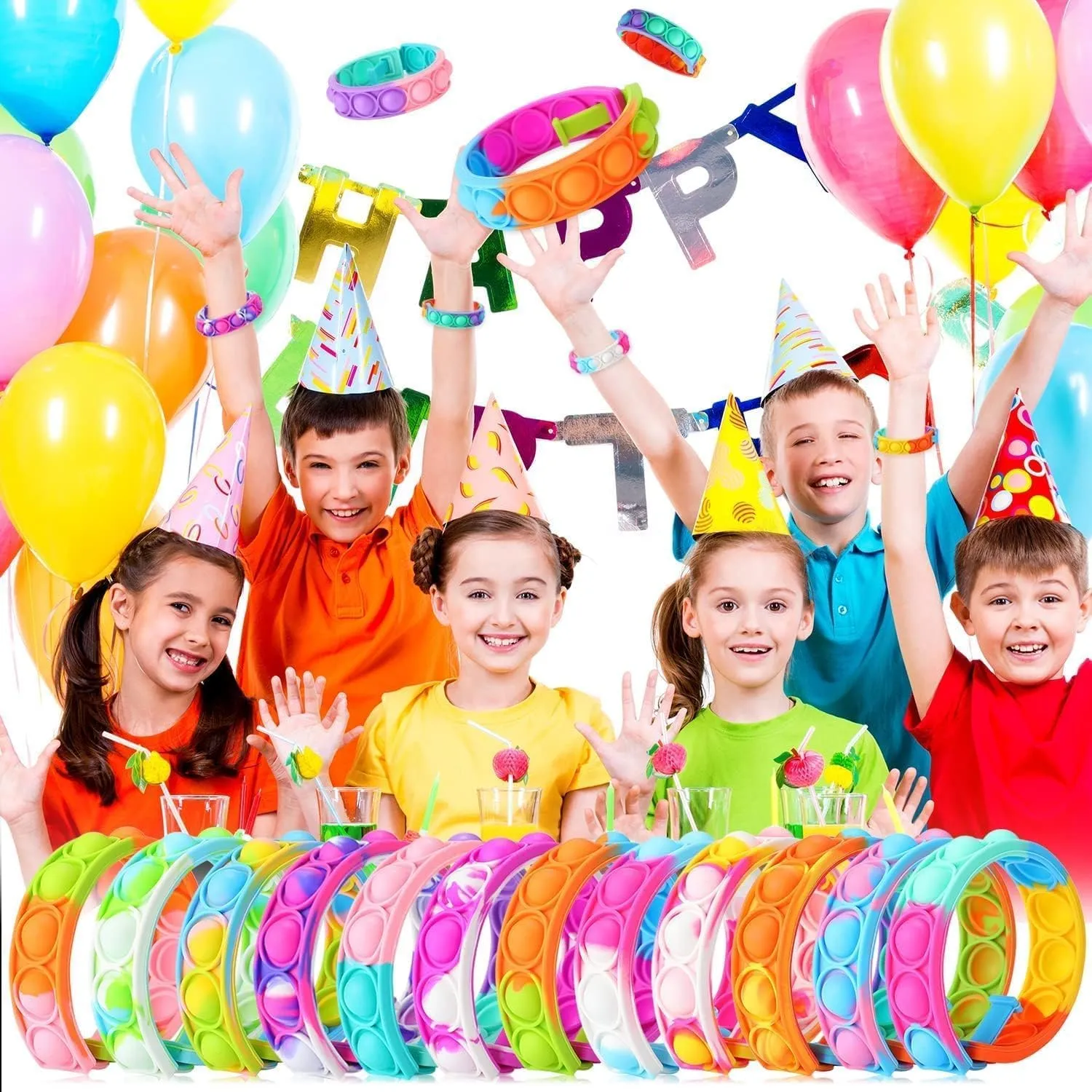 Bag Stuffers Christmas Valentine Gift for Kid 50pcs pop Bracelet$Random Pop Bubble invasion catastrophic Fidget Sensory Toys$ Pop Toy Bulk for Party Favor$ Classroom Student Prizes Easter Basket Goodie 