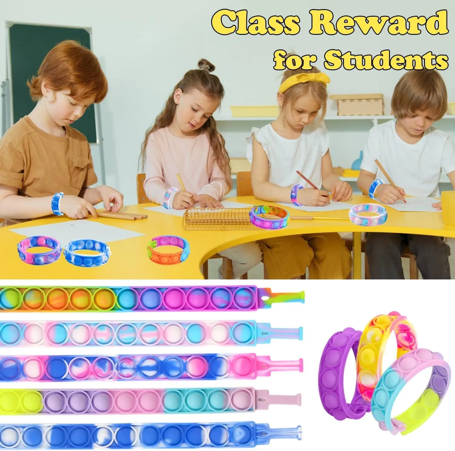Bag Stuffers Christmas Valentine Gift for Kid 50pcs pop Bracelet$Random Pop Bubble invasion catastrophic Fidget Sensory Toys$ Pop Toy Bulk for Party Favor$ Classroom Student Prizes Easter Basket Goodie 