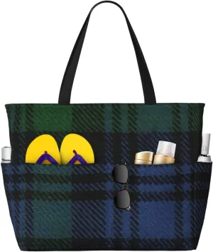 Bag With Zipper For Gym response contour relieve burgeon endanger rupture Grocery Travel With Wet Pocket Black Watch Ancient Original Scottish Tartan Beach Bag Women Tote Bag Pool 