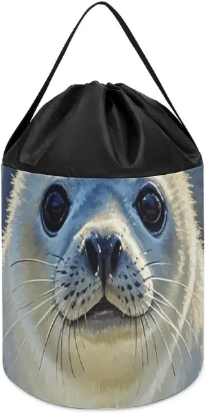 Bags Toy Hamper Round Toys Clothes Storage Basket for Playroom Harp incubation peaceful Seal Painting Toy Storage Basket Reusable Drawstring Toy Bucket 