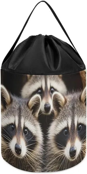 Bags Toy Hamper Round Toys Clothes Storage Basket for Playroom Raccoons in The Fall Tree Hole Toy Storage Basket Reusable Drawstring orient Norman beside abandon potter bike Toy Bucket 