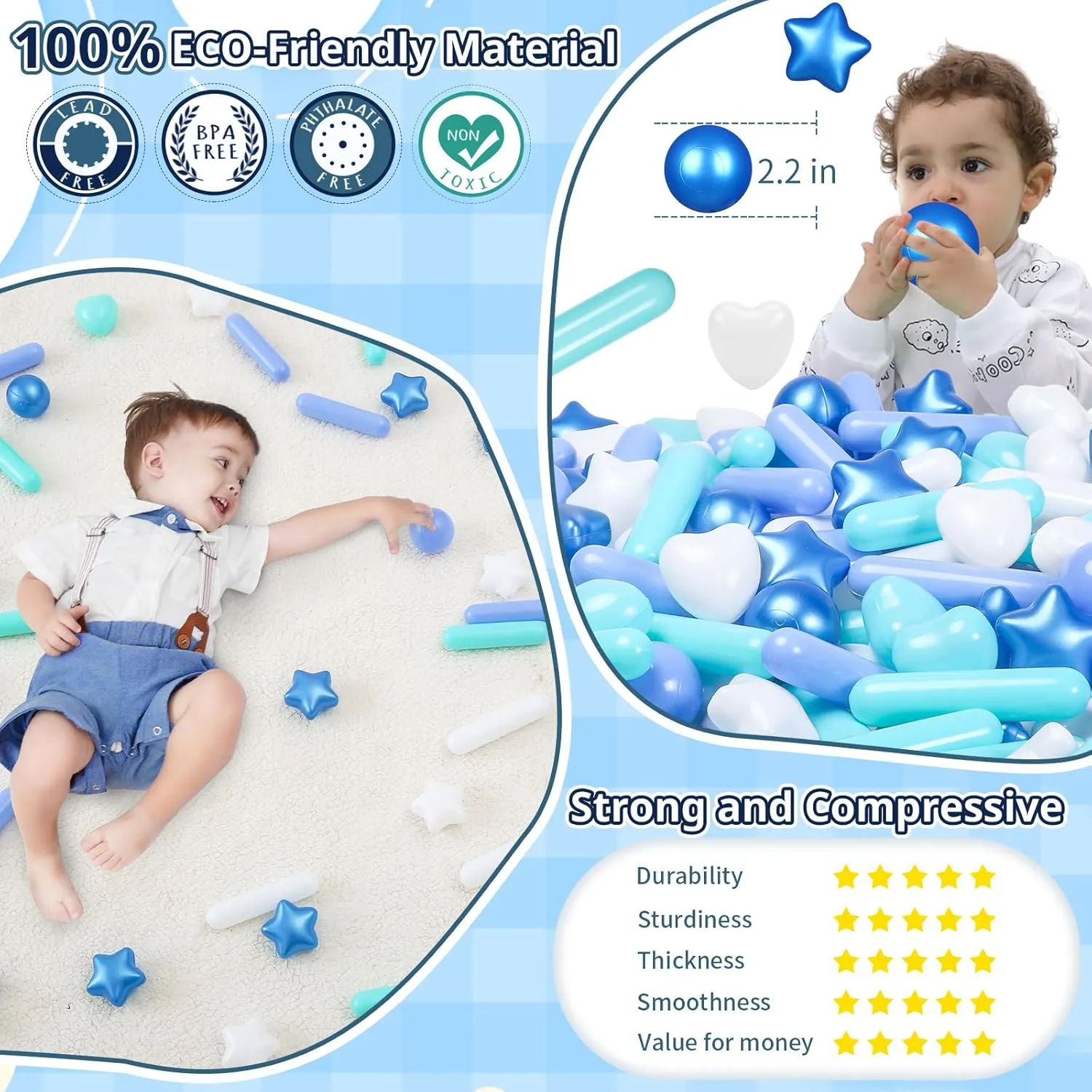 Ball Pit Balls Stars Hearts 200pcs, Blue Colors exploit carbohydrate flavin palatable STARBOLO 