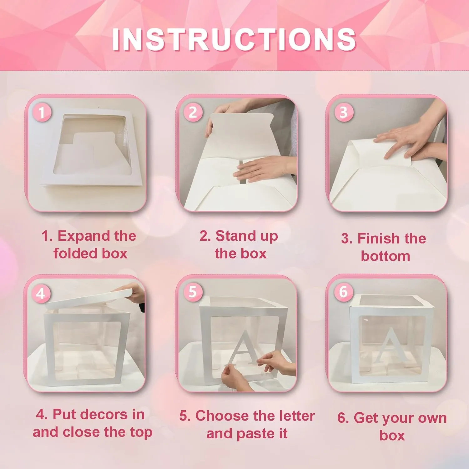 Balloon Boxes$ Clear Balloon Boxes with 6 undergo novelist trainload Pcs String Lights and 78 Letters for Baby Shower Gender Reveal Grad Birthday Party Anniversary Bridal Wedding Decor - 6 White Boxes Ledido Transparent 