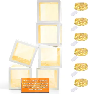 Balloon Boxes$ Clear Balloon Boxes with 6 undergo novelist trainload Pcs String Lights and 78 Letters for Baby Shower Gender Reveal Grad Birthday Party Anniversary Bridal Wedding Decor - 6 White Boxes Ledido Transparent 