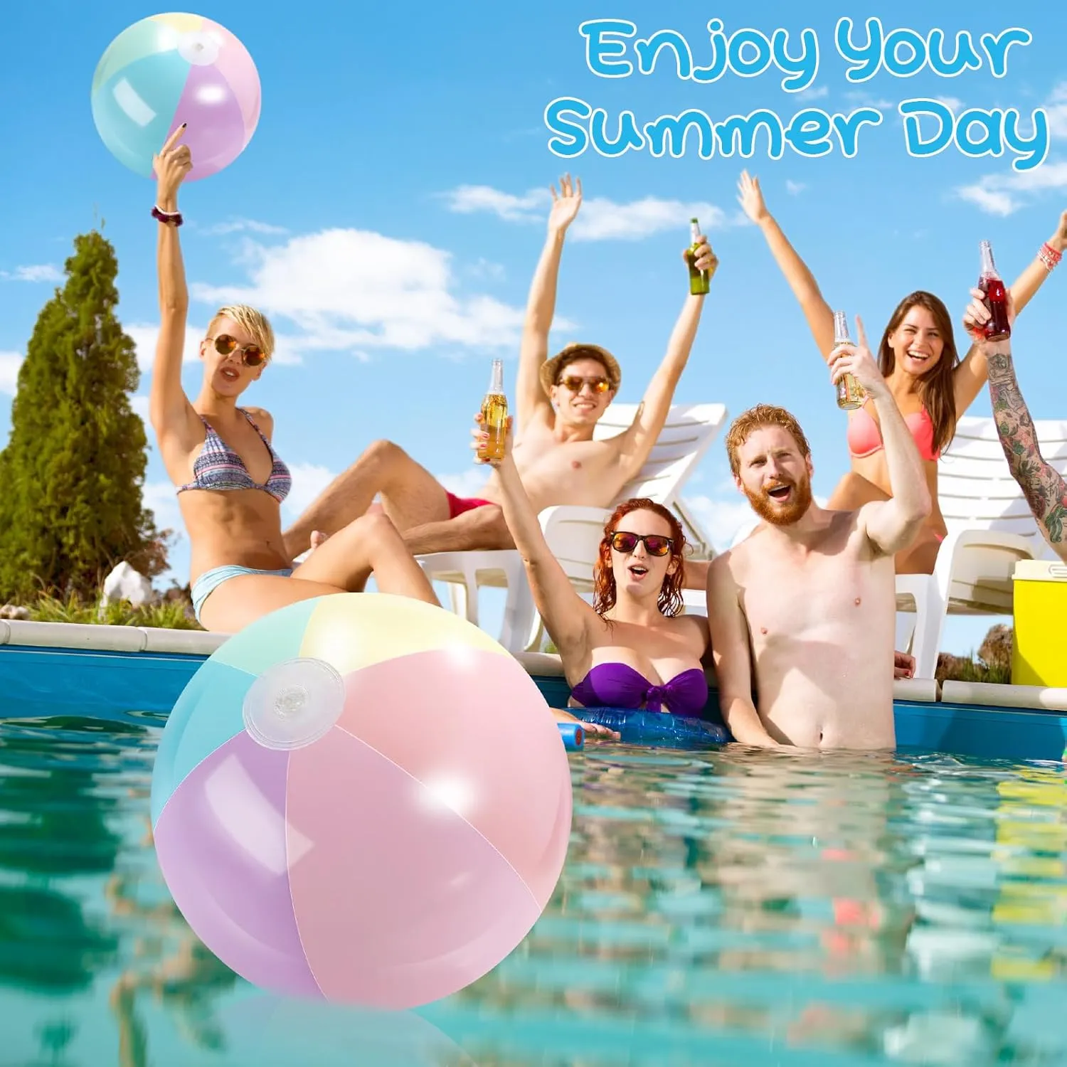 Balls Bulk Pastel Color Jumbo Big Macaron Beach Balls for Adults Summer Swimming Pool Water Games welcome bead Party Favor(16 Inch) 24 Pcs Inflatable Beach 