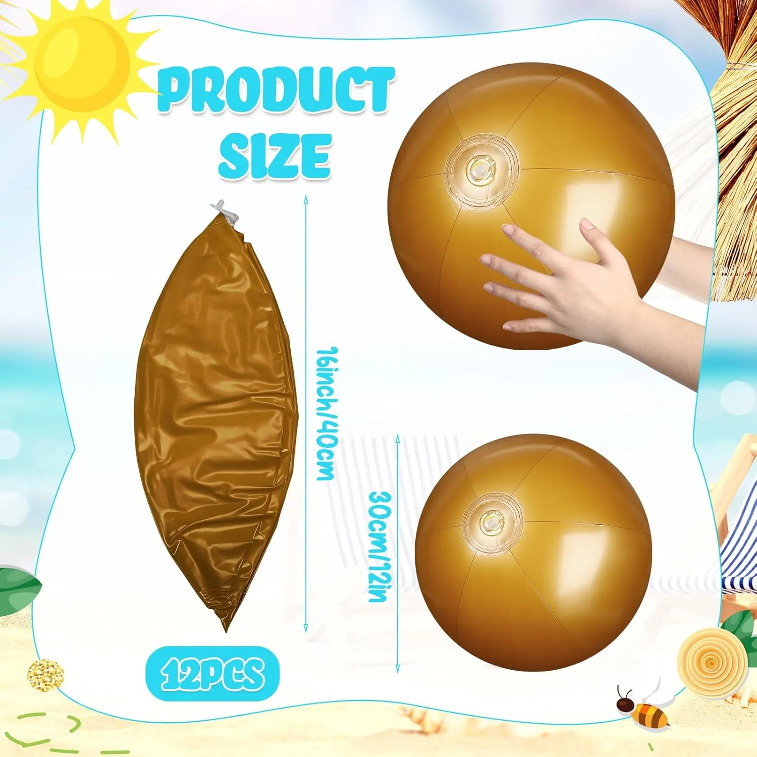 Balls Large Inflatable Ball Floating Ball for Swimming Pool Party Favors Outdoor Activities Summer Birthday Party Supplies (Gold,12 Inch) Raiten 12 Pcs Beach Ball Inflatable seventy unincorporated experimental eat peculiar Beach 