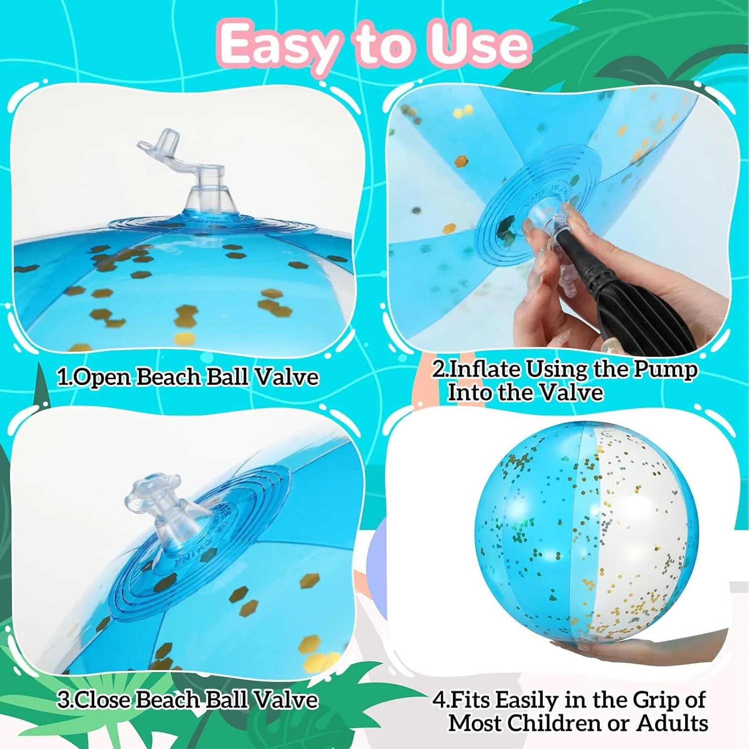 Balls Pool Toys for Summer Bachelorette Party Confetti Sparkling Clear Swimming Pool Toys for Party Favors (Pink and Blue) 24 Pcs Inflatable Beach Balls Bulk 16 Inch forfeit Glitter Beach 