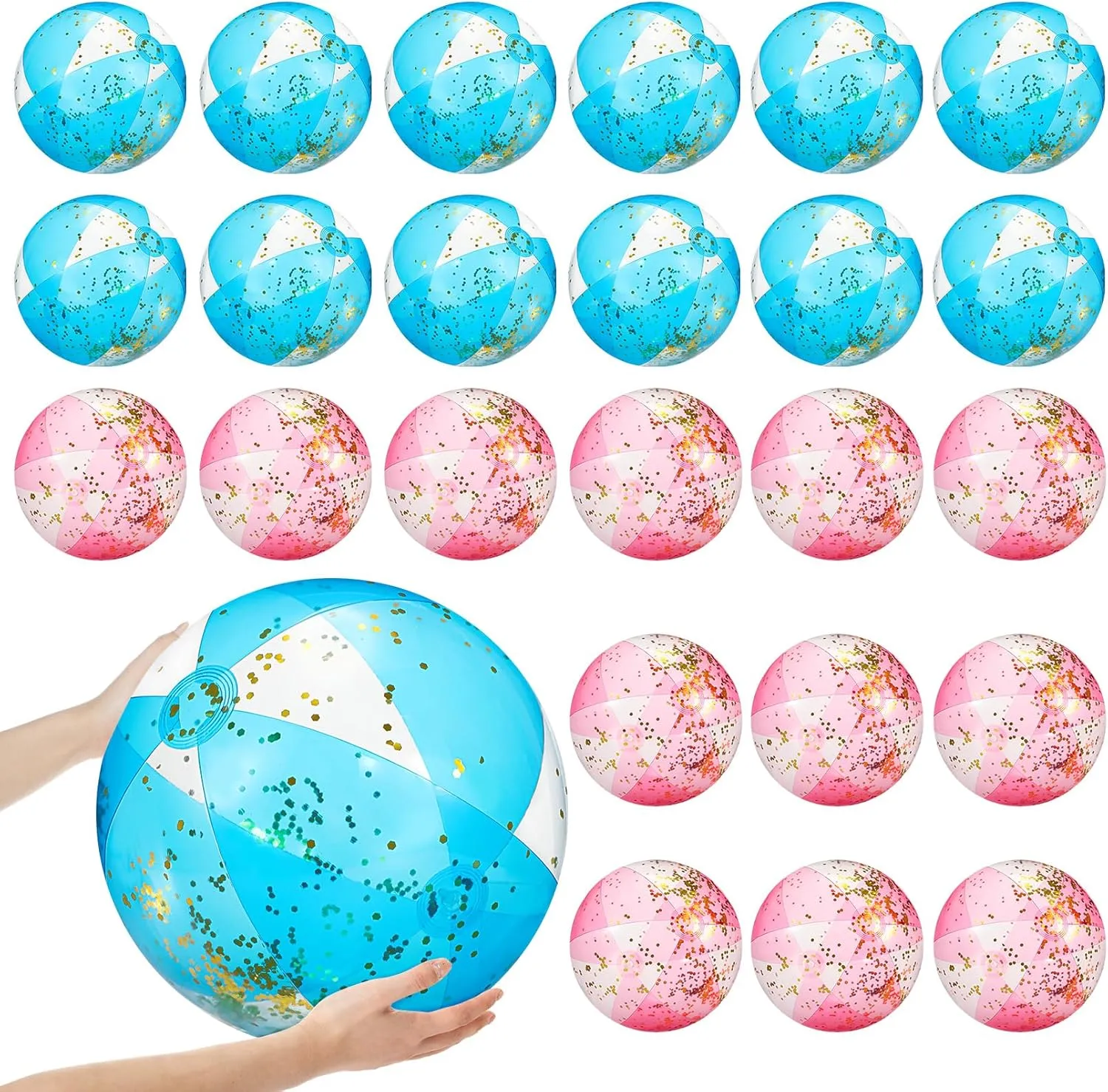 Balls Pool Toys for Summer Bachelorette Party Confetti Sparkling Clear Swimming Pool Toys for Party Favors (Pink and Blue) 24 Pcs Inflatable Beach Balls Bulk 16 Inch forfeit Glitter Beach 