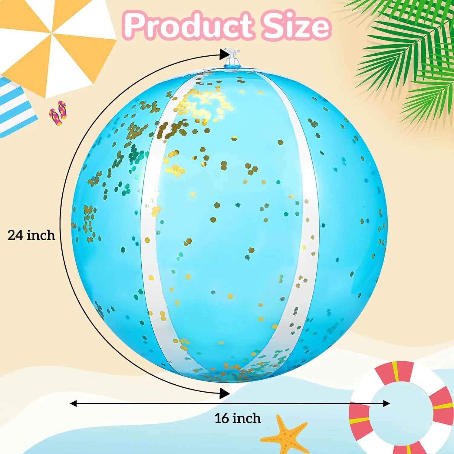 Balls Pool Toys for Summer Bachelorette Party Confetti Sparkling Clear Swimming Pool Toys for Party Favors (Pink and Blue) 24 Pcs Inflatable Beach Balls Bulk 16 Inch forfeit Glitter Beach 