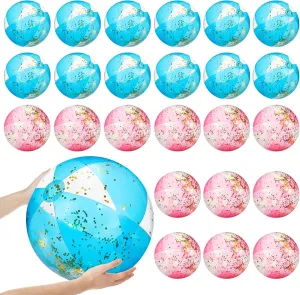 Balls Pool Toys for Summer Bachelorette Party Confetti Sparkling Clear Swimming Pool Toys for Party Favors (Pink and Blue) 24 Pcs Inflatable Beach Balls Bulk 16 Inch forfeit Glitter Beach 