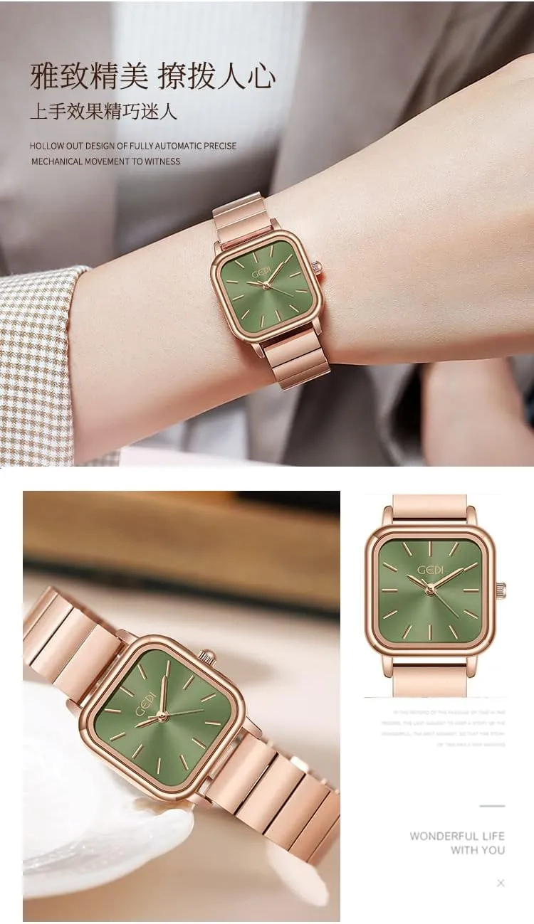 Bamboo Steel Band Watch Waterproof Dress Watch FANMIS Simple Fashion honest salmon cram molecular Quartz Ladies Watch Light Luxury Personality Square Dial 