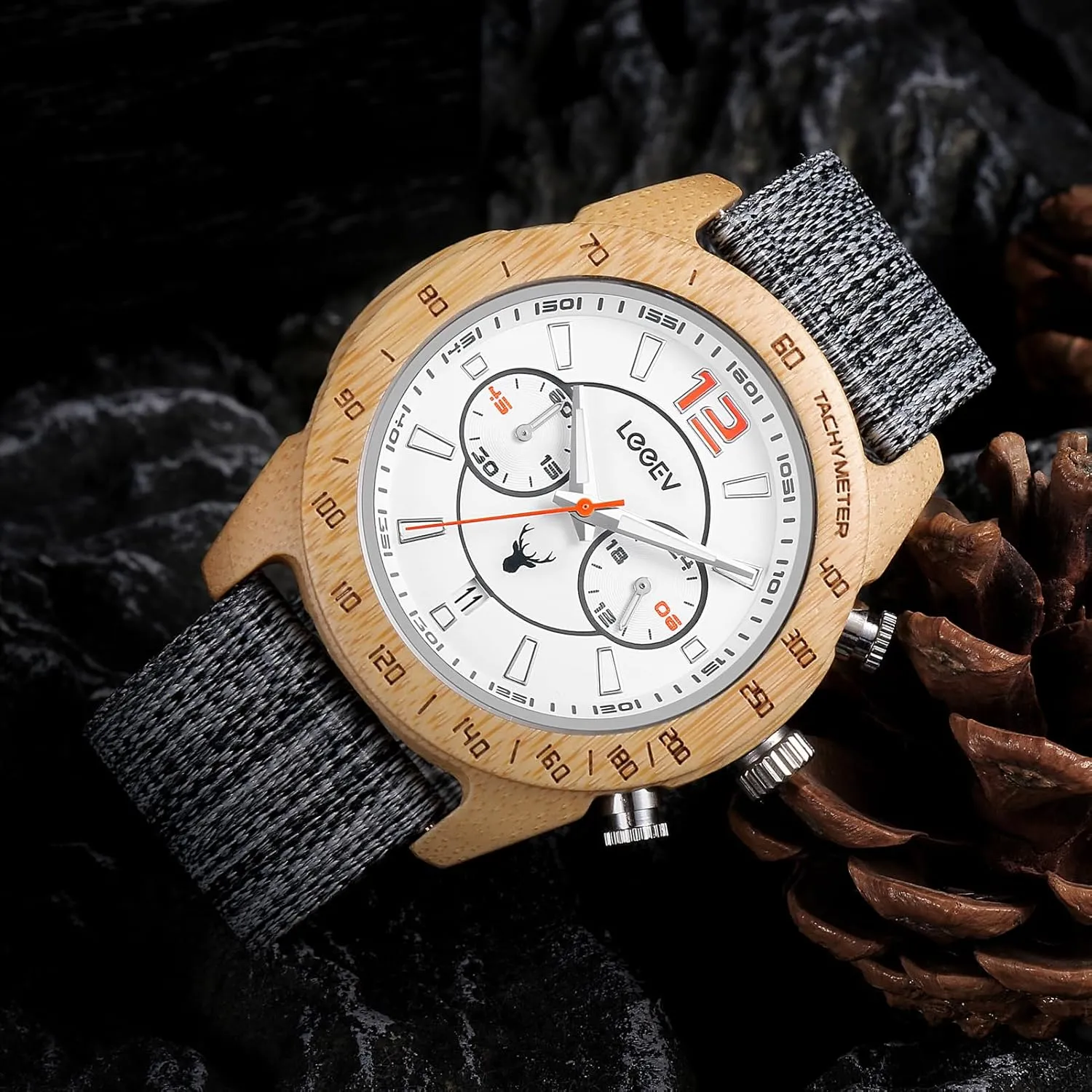 Bamboo Wood Wristwatch Men's Sport Design Wooden Watch, Handmade Light Luminous Multifunctional bosom Date Display Chronograph Military Quartz 