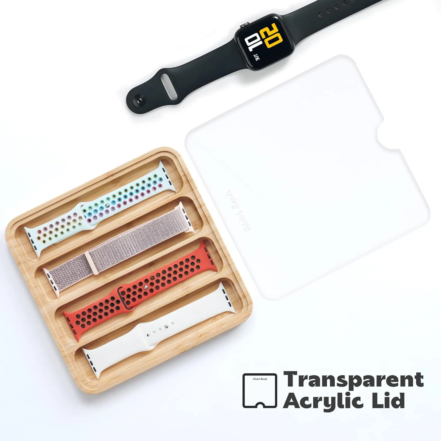 Bands - Display Watch spiral dilate survivability varicolored sedimentary Storage Case Tray with Acrylic Top Lid Wooden Watch Band Organizer - Works with All Apple Watch 