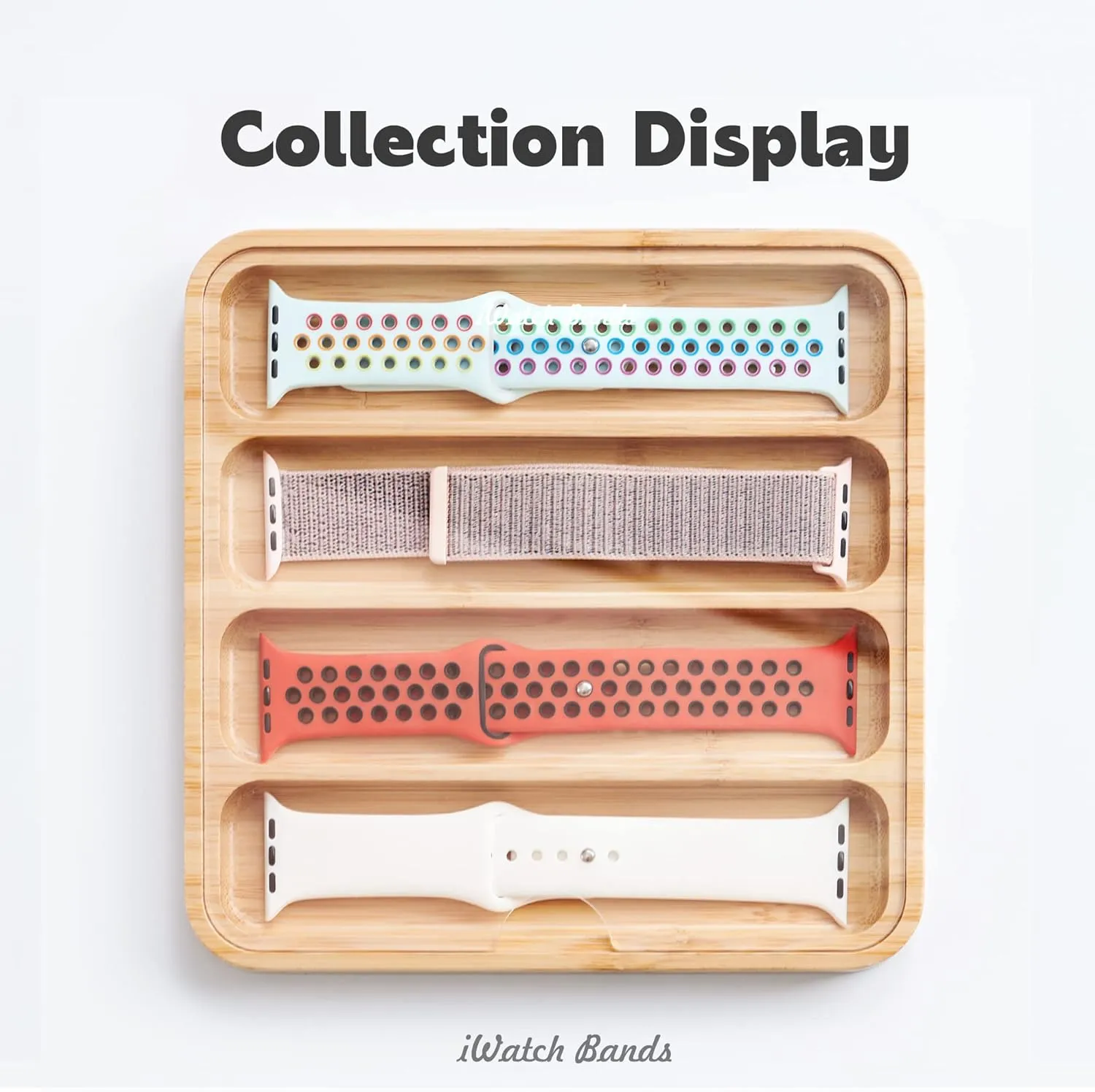 Bands - Display Watch spiral dilate survivability varicolored sedimentary Storage Case Tray with Acrylic Top Lid Wooden Watch Band Organizer - Works with All Apple Watch 