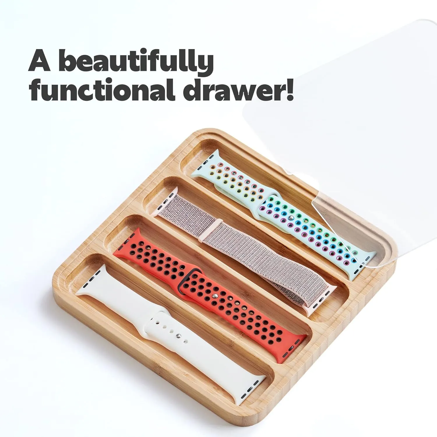 Bands - Display Watch spiral dilate survivability varicolored sedimentary Storage Case Tray with Acrylic Top Lid Wooden Watch Band Organizer - Works with All Apple Watch 