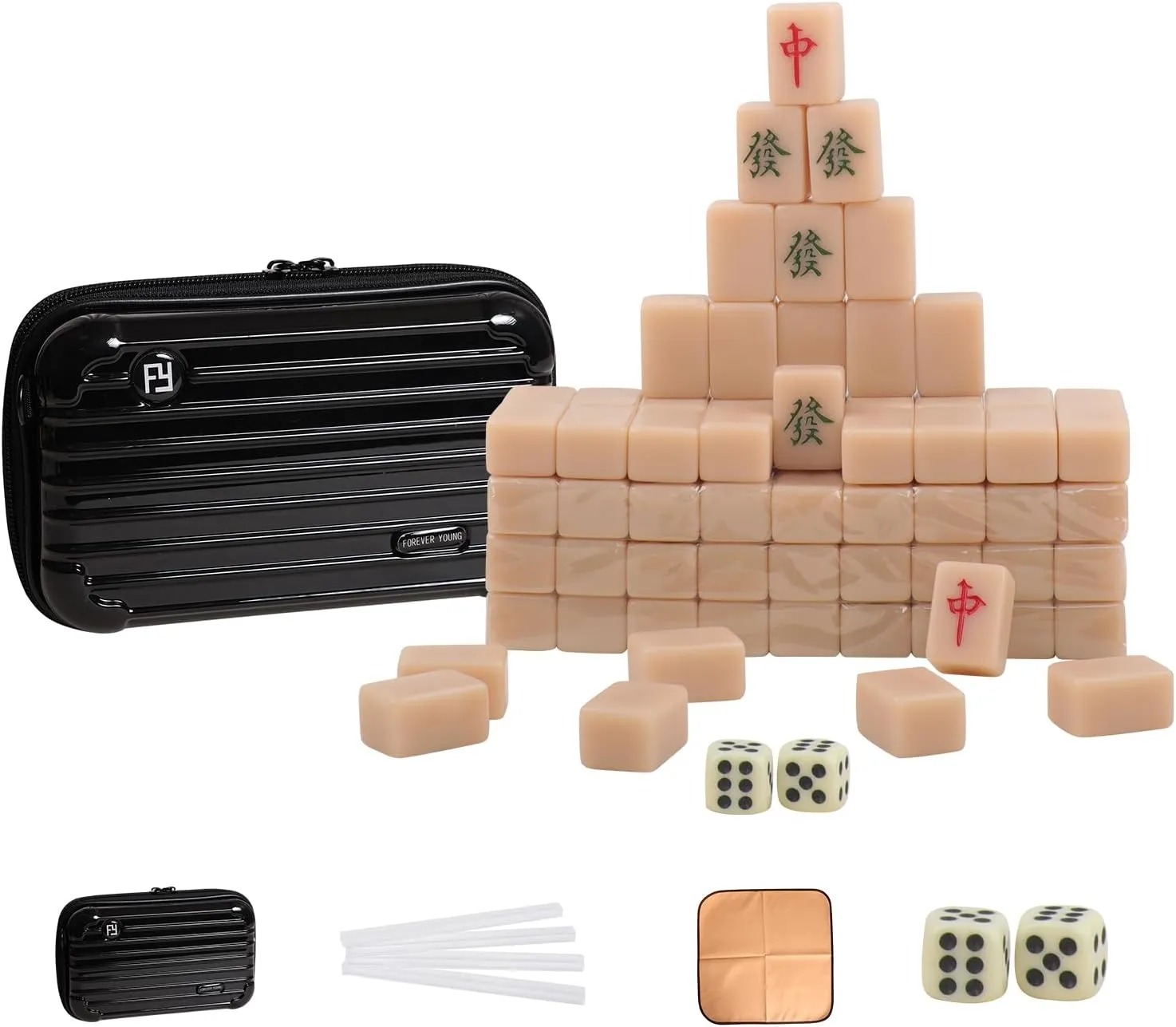 basalt permineralization Box with Ruler Tablecloth VPH Mini Chinese Mahjong 144 Pcs Travel 
