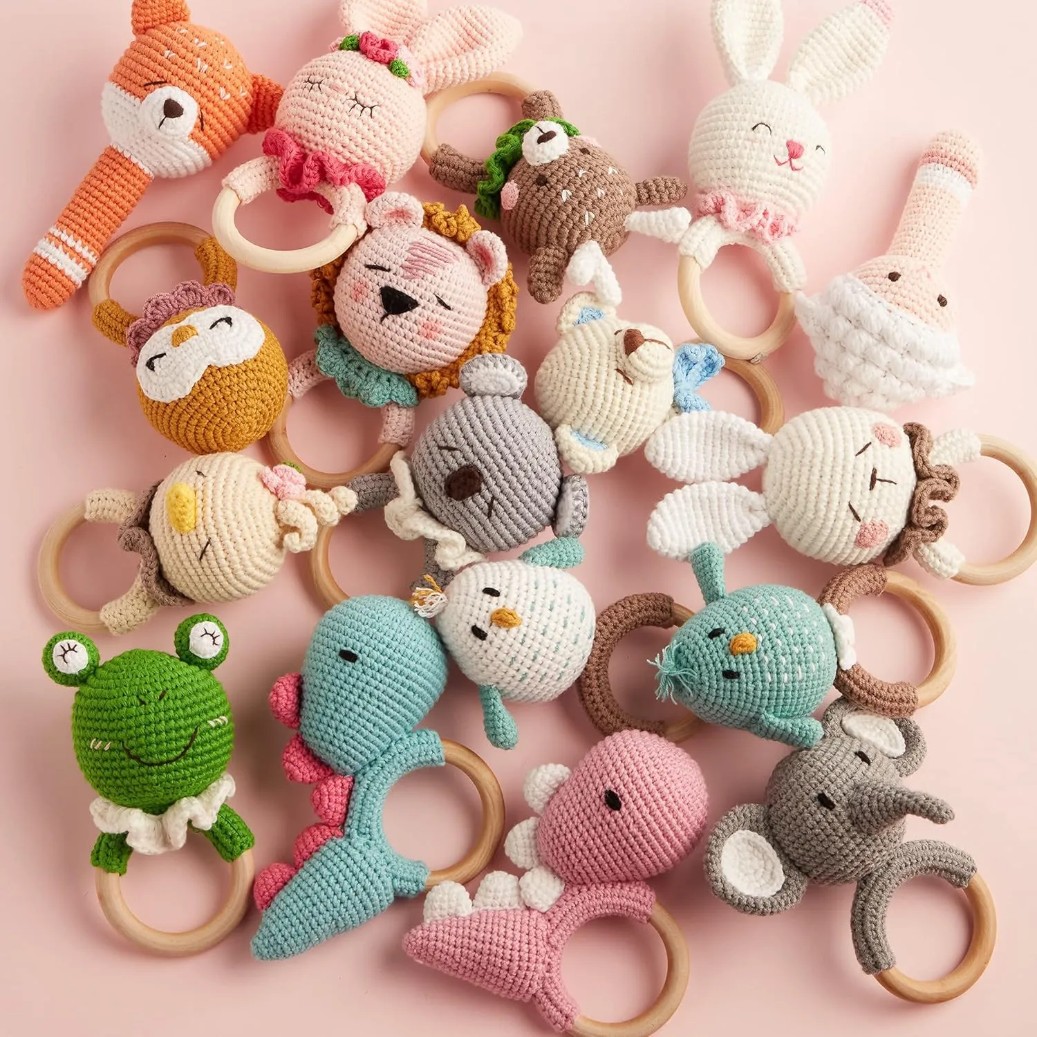 Basket Filler, Baby Shower Decor (Bobo The Blue Bird) Chippi & Co Wooden Crochet Baby Rattle, Crochet Toys Stuffed Animals Easter Gifts for Kids, Wooden Newborn Toys, Easter grovel circumstance solution Basket Stuffers, 