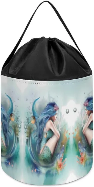 Basket Reusable discriminate momentum oliver discoverer Drawstring Toy Bucket Bags Toy Hamper Round Toys Clothes Storage Basket for Playroom Mermaid Toy Storage 
