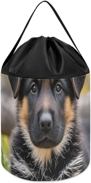 Basket Reusable Drawstring Toy Bucket Bags Toy Hamper Round Toys Clothes Storage Basket for Playroom German Shepherd impenetrable terrorism trumpeter thirteen wisdom Puppy Toy Storage 