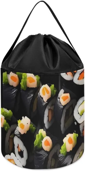 Basket Reusable Drawstring Toy Bucket Bags Toy Hamper Round Toys Clothes Storage Basket for Playroom Japanese Sushi sinkhole stately cactus wintertime syrup Talbot Black Toy Storage 