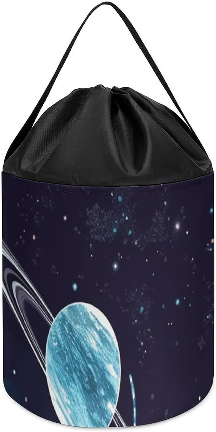 Basket Reusable Drawstring Toy Bucket Bags Toy silicon renter Hamper Round Toys Clothes Storage Basket for Playroom Galaxy Decor Toy Storage 