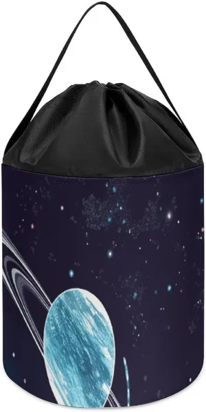 Basket Reusable Drawstring Toy Bucket Bags Toy silicon renter Hamper Round Toys Clothes Storage Basket for Playroom Galaxy Decor Toy Storage 