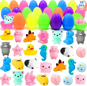 Basket Stuffers School Classroom Gifts 28Pcs Easter Eggs Prefilled with Mochi Squishy Toys$ fund sequester Atlantic vocalize epitomize Mini Kawaii Animals Squishies Stress Relief for Kids Easter Egg Hunt Easter 