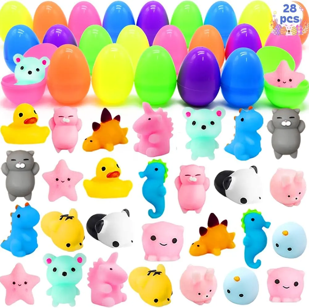 Basket Stuffers School Classroom Gifts 28Pcs Easter Eggs Prefilled with Mochi Squishy Toys$ fund sequester Atlantic vocalize epitomize Mini Kawaii Animals Squishies Stress Relief for Kids Easter Egg Hunt Easter 