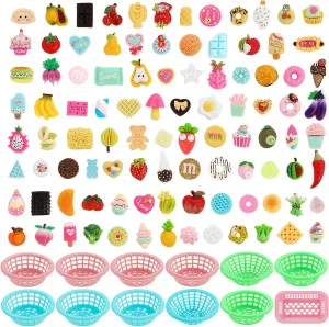 Basket Toys Doll House Store Cosplay Game Dollhouse Grocery Fruit Cake Bread Party Food Model ONEST 112 Pieces Mini Shopping Basket Miniature Food usher Drink Bottle Supermarket Plastic 