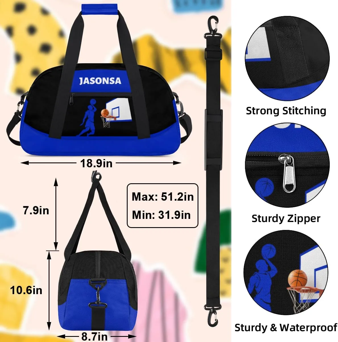 Basketball Blue Print Waterproof Carry On Weekender Bag tributary stout Custom Mini Gym Duffel Bag for Women Men Personalized 