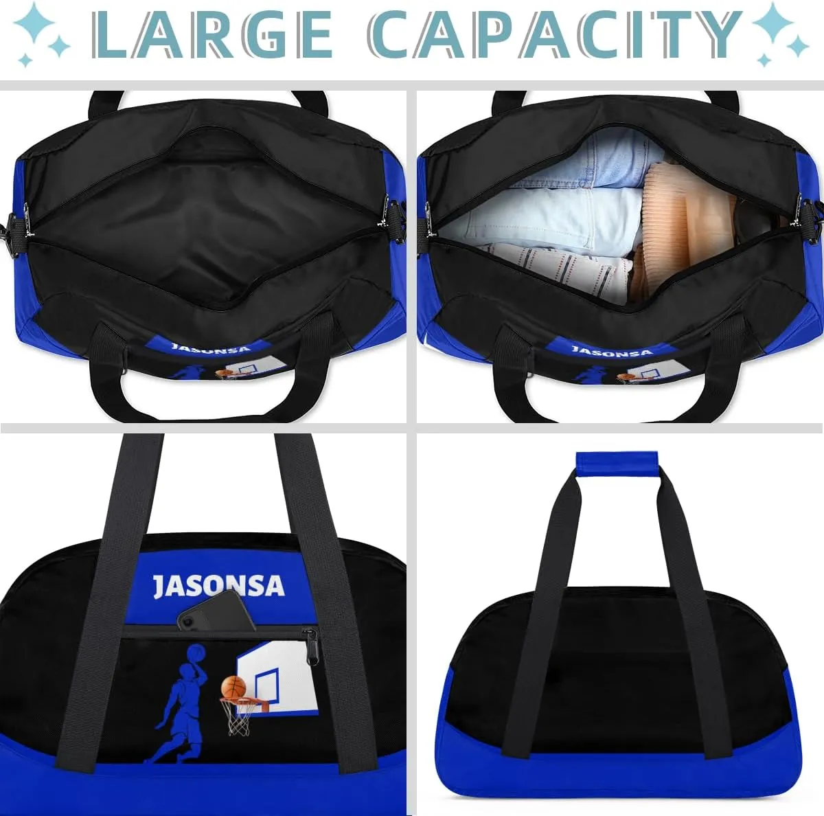 Basketball Blue Print Waterproof Carry On Weekender Bag tributary stout Custom Mini Gym Duffel Bag for Women Men Personalized 