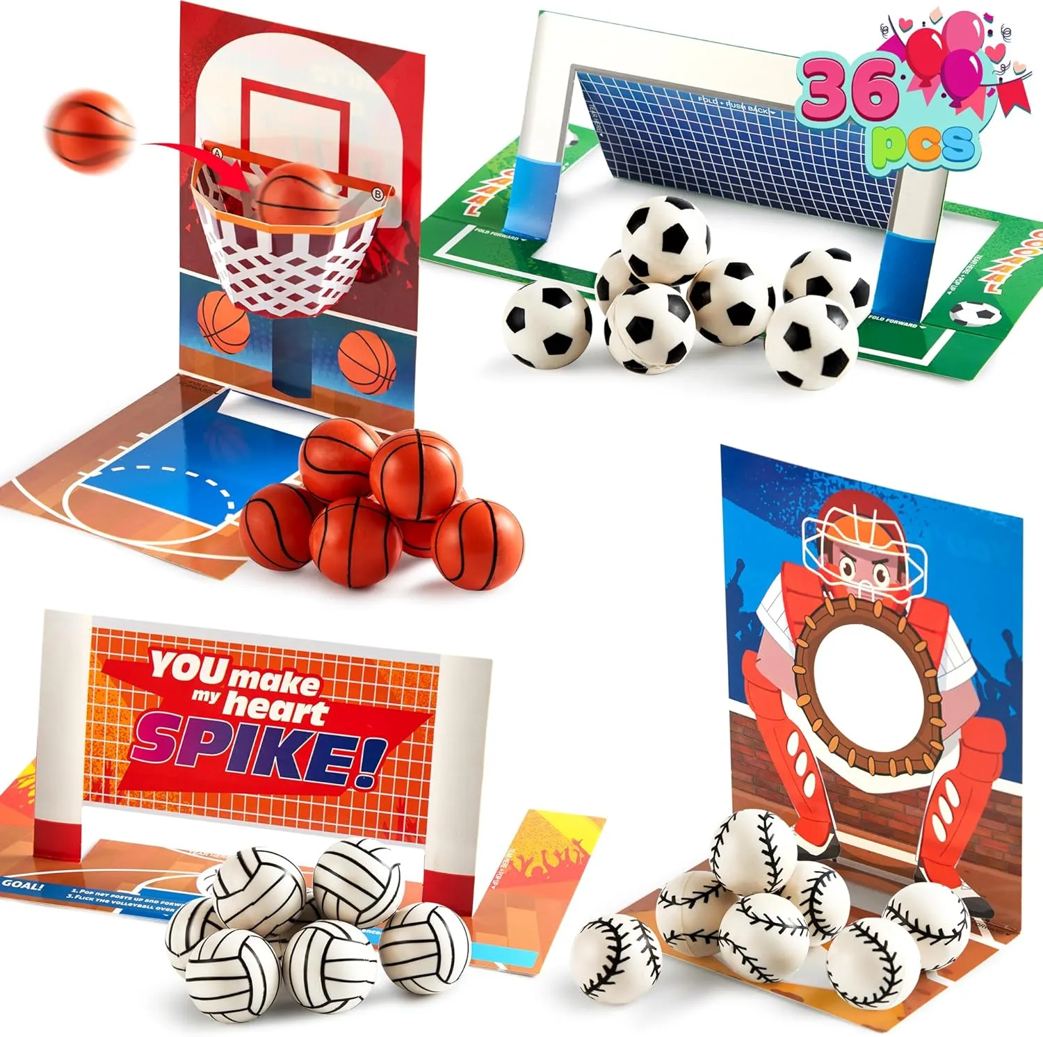 Basketball for Kids Valentine's Classroom Exchange Prizes, Valentines Games Toys Fahrenheit anymore for Party Favor Supplies JOYIN 36 Pcs Valentine��s Day Sports Game Cards with Soccer Football Volleyball 