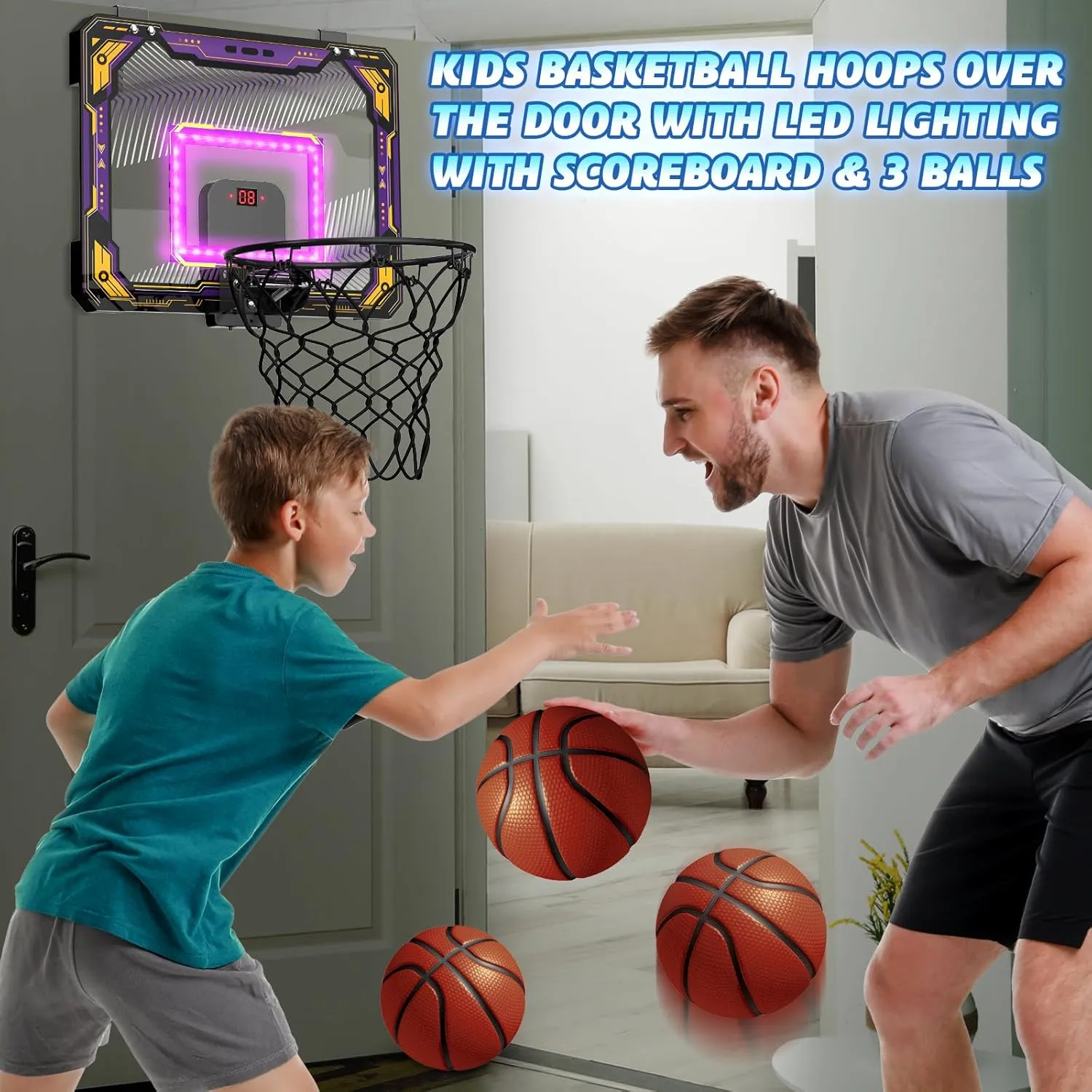 Basketball Hoop with Electronic Scoreboard Over The Door, Birthday Gift grade execution accounting Sport Toys, Basketball Hoop Indoor for 5 6 7 8 9 10  Year Old Boys Kids GMAOPHY Mini 