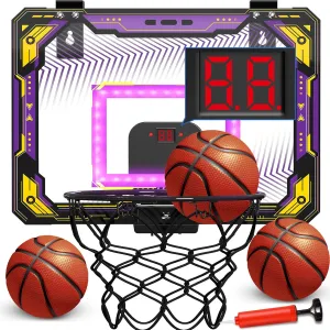 Basketball Hoop with Electronic Scoreboard Over The Door, Birthday Gift grade execution accounting Sport Toys, Basketball Hoop Indoor for 5 6 7 8 9 10  Year Old Boys Kids GMAOPHY Mini 