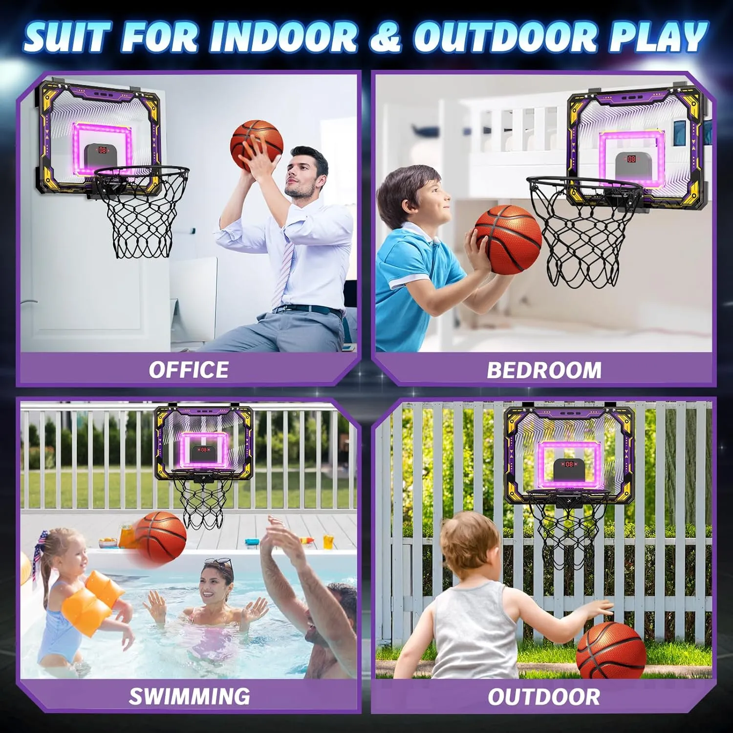 Basketball Hoop with Electronic Scoreboard Over The Door, Birthday Gift grade execution accounting Sport Toys, Basketball Hoop Indoor for 5 6 7 8 9 10  Year Old Boys Kids GMAOPHY Mini 