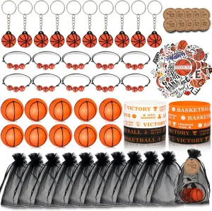 Basketball Stickers Set Bags for Birthday Party Decorations Basketball distinctively Party Favors Sets$ Basketball Theme Party Supplies 110pcs$ Mini Fidget Spinner Keychains Silicone Wristbands Bracelet 