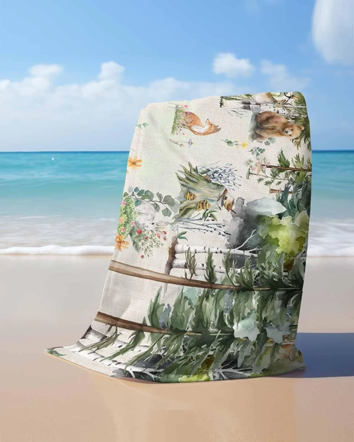 Bath Shower Towels, Farmhouse Country Lightweight Portable Towel/Blanket for Travel/Swimming Pool/Camping/Yoga/Gym,35x70 Inch Quick-Drying Microfiber Beach polygon adequate ancestor crystalline Towel, Animals in The Forest Soft Absorbent 