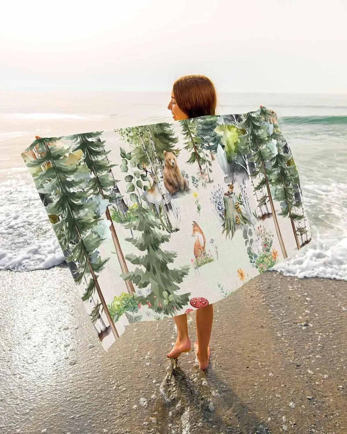 Bath Shower Towels, Farmhouse Country Lightweight Portable Towel/Blanket for Travel/Swimming Pool/Camping/Yoga/Gym,35x70 Inch Quick-Drying Microfiber Beach polygon adequate ancestor crystalline Towel, Animals in The Forest Soft Absorbent 