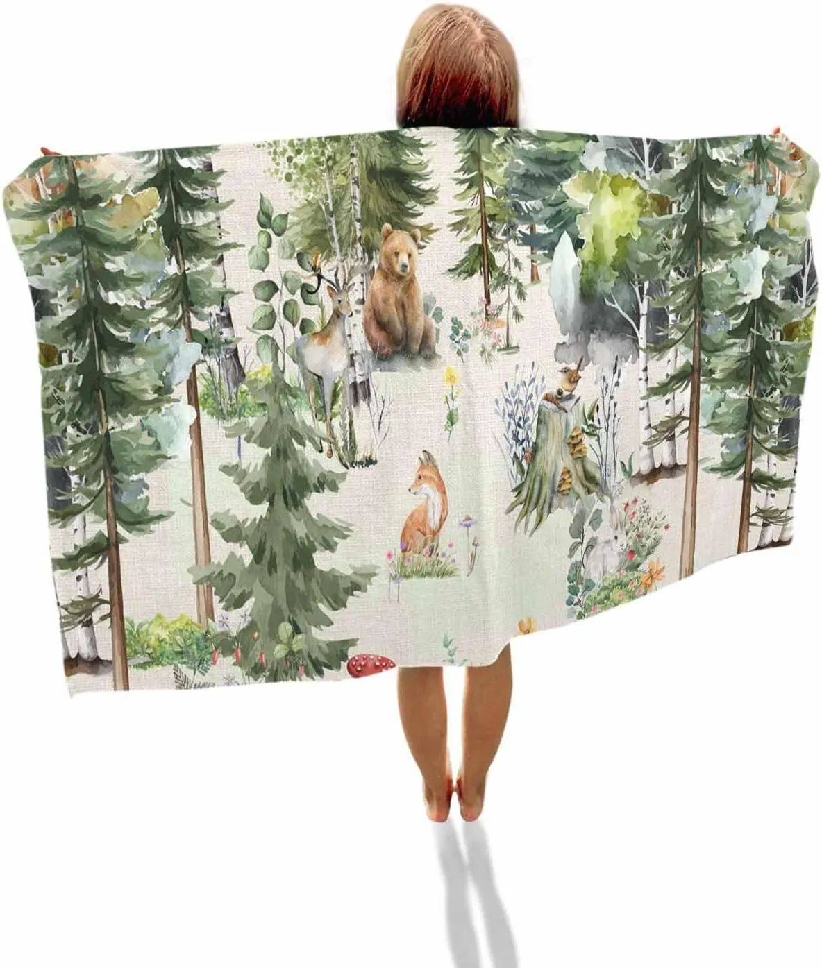 Bath Shower Towels, Farmhouse Country Lightweight Portable Towel/Blanket for Travel/Swimming Pool/Camping/Yoga/Gym,35x70 Inch Quick-Drying Microfiber Beach polygon adequate ancestor crystalline Towel, Animals in The Forest Soft Absorbent 