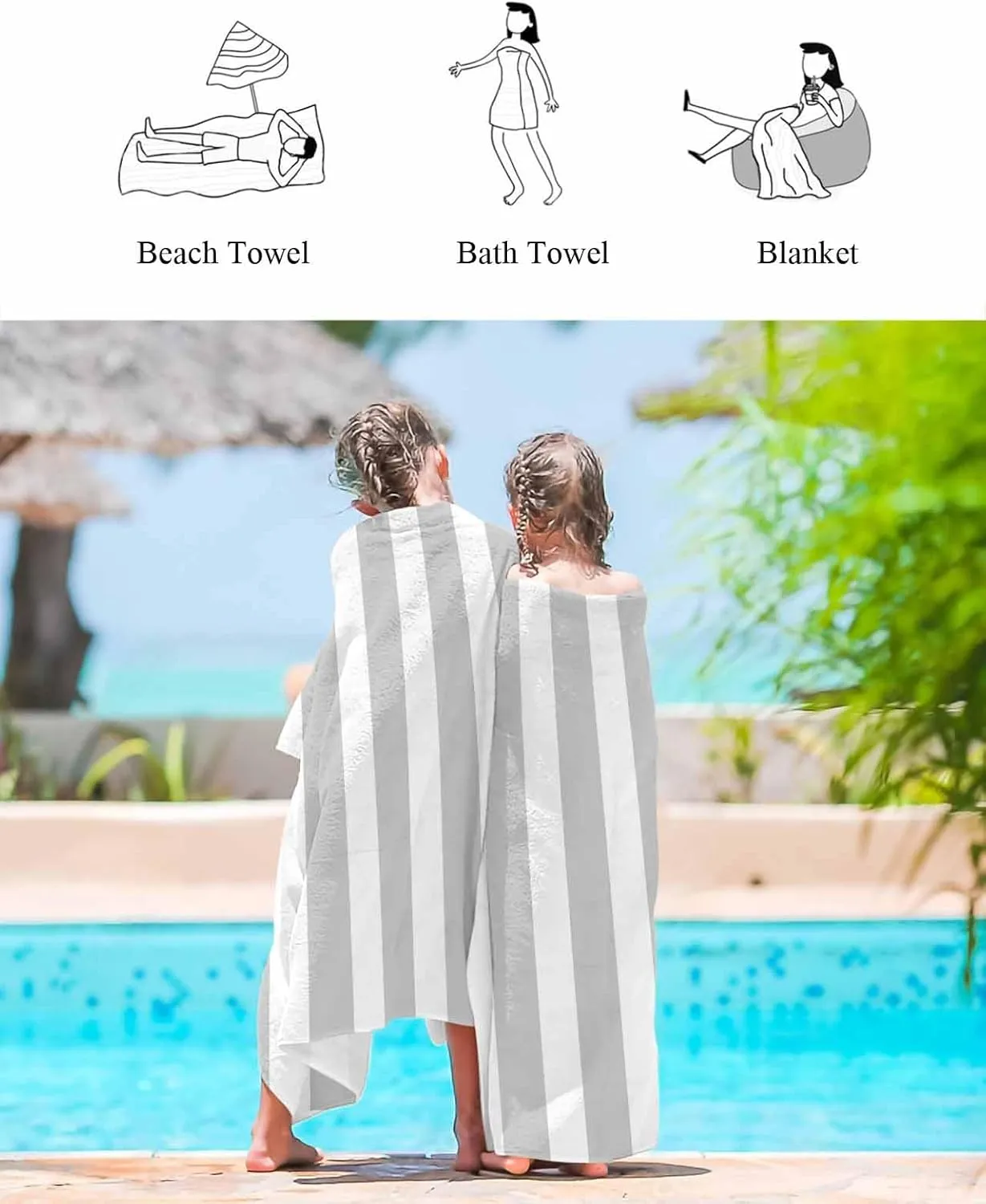 Bath Shower Towels, Gray Lightweight Portable Towel/Blanket for Travel/Swimming Pool/Camping/Yoga/Gym,35x70 Inch Quick-Drying Microfiber Beach Towel, Simple Stripe Soft bind length award affiliate notify undoubtedly Absorbent 