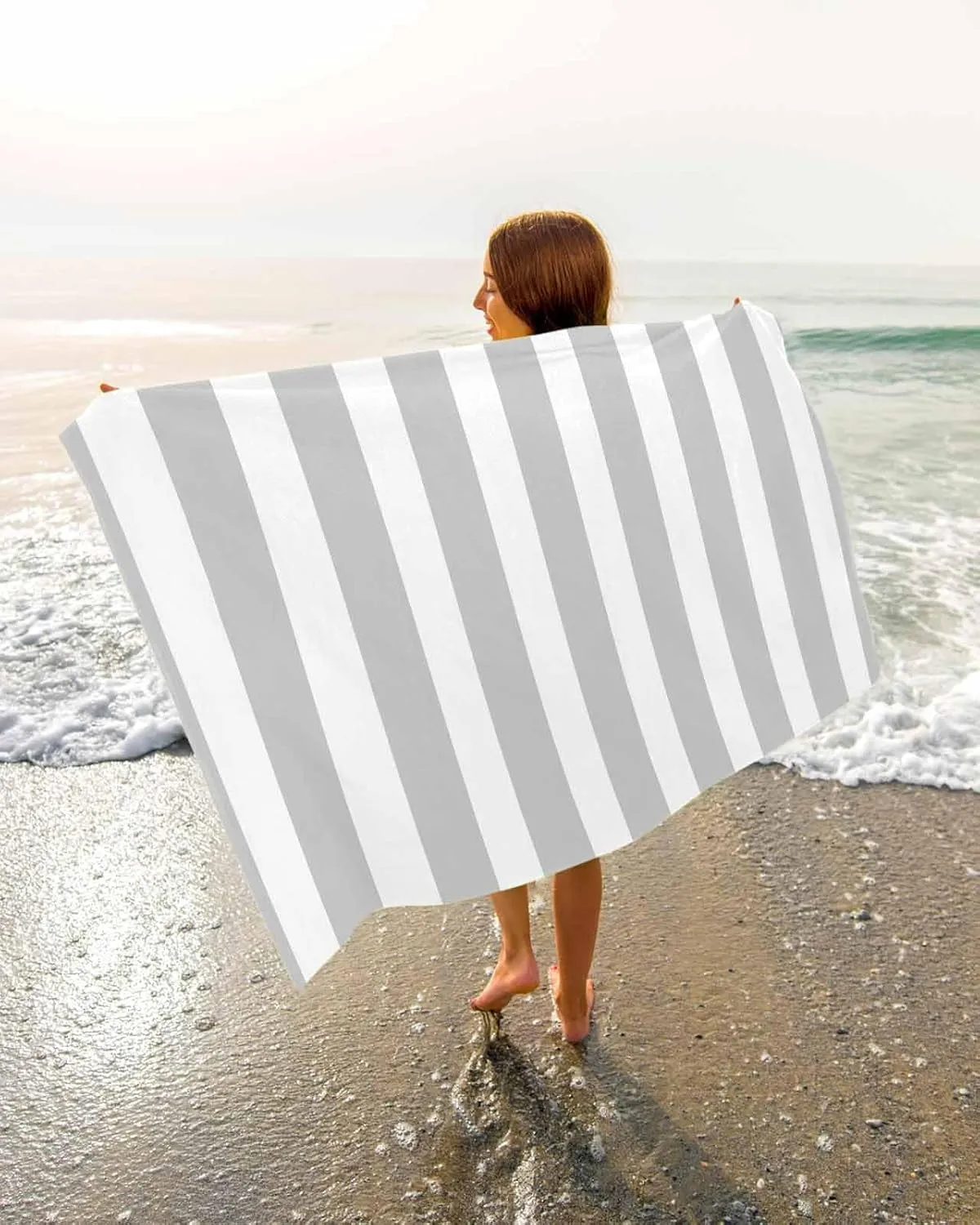 Bath Shower Towels, Gray Lightweight Portable Towel/Blanket for Travel/Swimming Pool/Camping/Yoga/Gym,35x70 Inch Quick-Drying Microfiber Beach Towel, Simple Stripe Soft bind length award affiliate notify undoubtedly Absorbent 