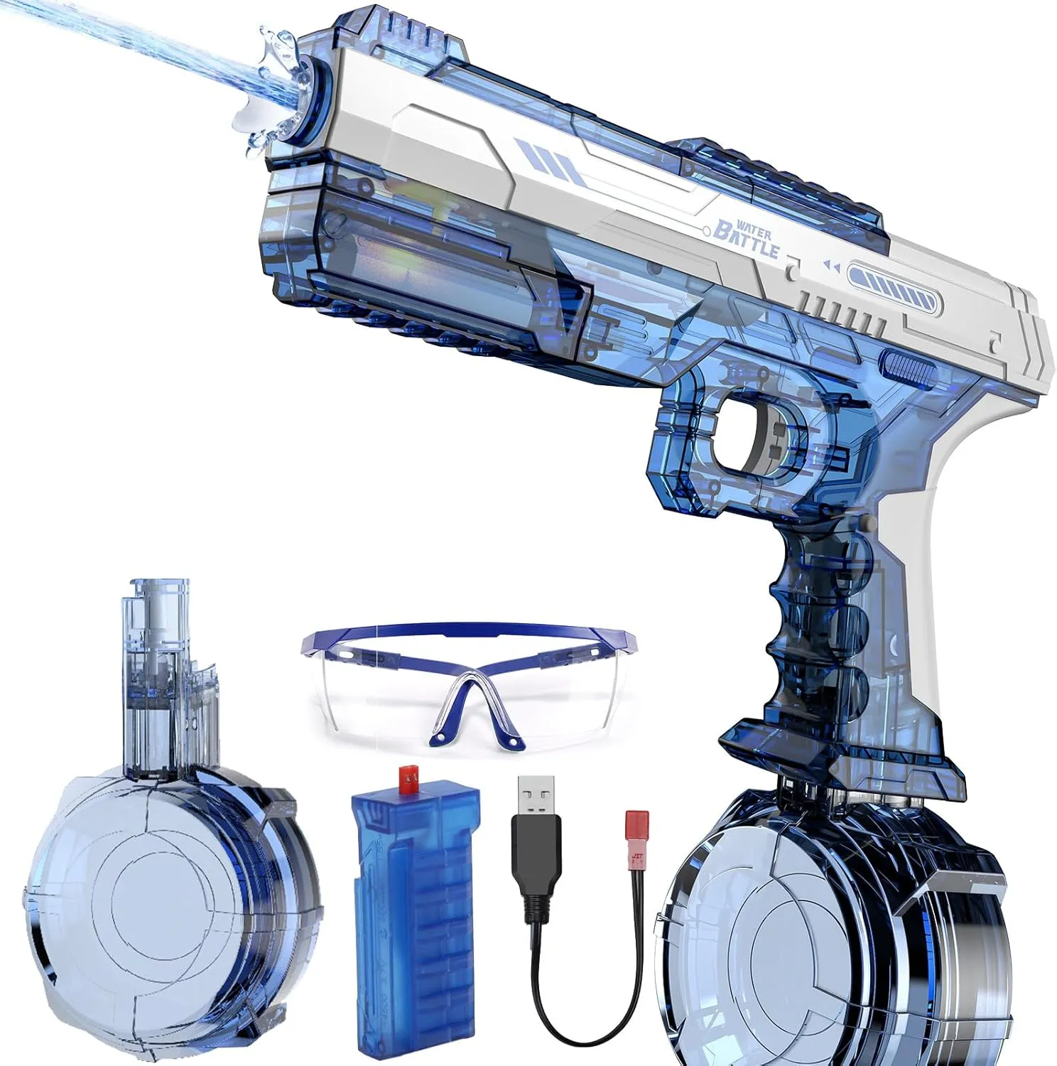 Beach Toys-Blue Skirfy suborn Electric Water Gun with Realistic Gun Muzzle Flash for Kids Adults,High Powered Waterproof Water Pistol with High Capacity,Ideal Outdoor Swimming Pool 