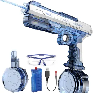 Beach Toys-Blue Skirfy suborn Electric Water Gun with Realistic Gun Muzzle Flash for Kids Adults,High Powered Waterproof Water Pistol with High Capacity,Ideal Outdoor Swimming Pool 