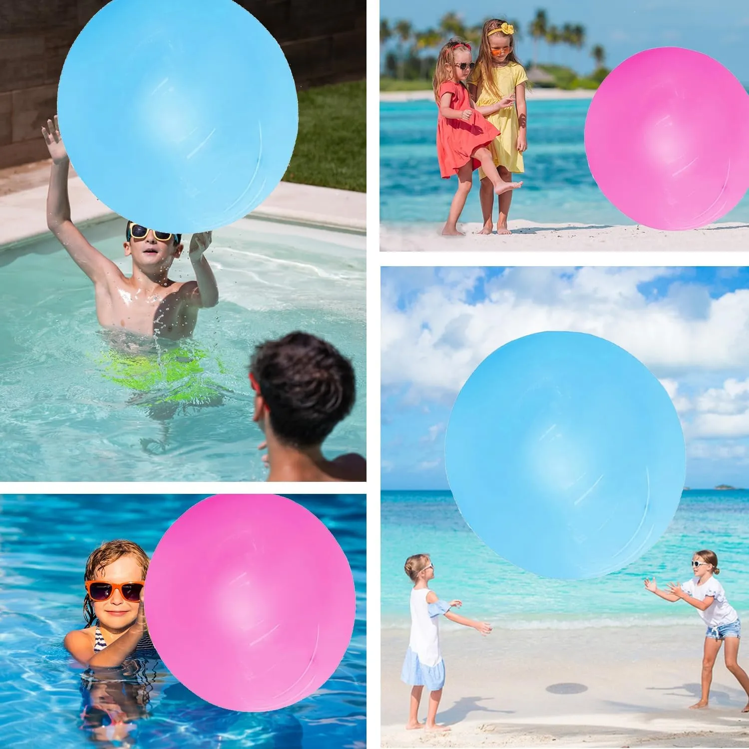 Beach verbiage employ suction stature storefront abbey Toys Beach Garden Ball Soft Rubber Ball for Outdoor Indoor Party 47'' Giant Bubble Ball 2 Pcs Inflatable Water Balloons Large Beach Ball Pool 