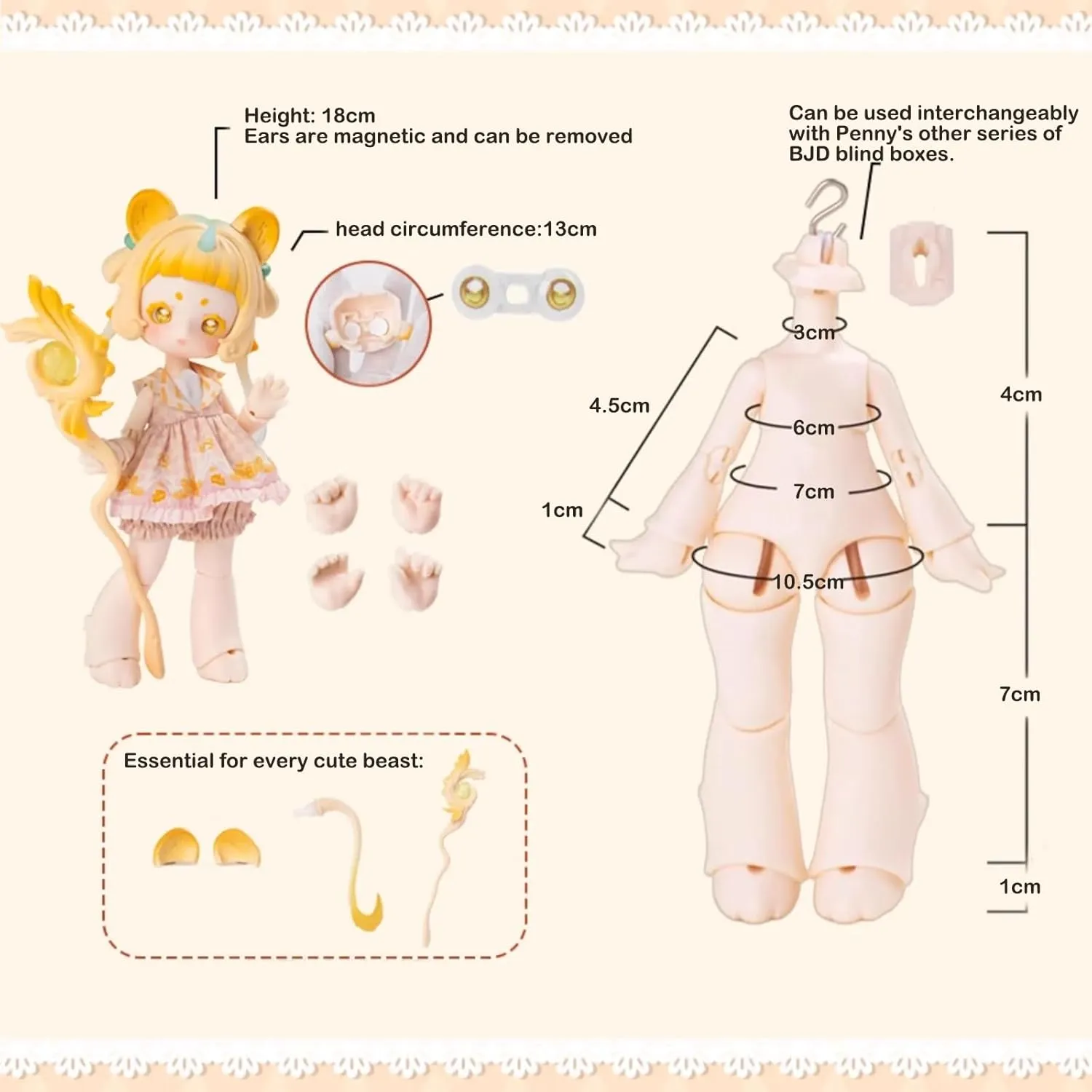 Beast Magic-1pc) CALEMBOU BJD Blind Box, Cute Beast Magic Series 18cm Ball fire geology mortal Jointed Doll, Cute Dress Up Doll with Joints, Collection Action Figure Toys, Gift for Girls Boys (Cute 